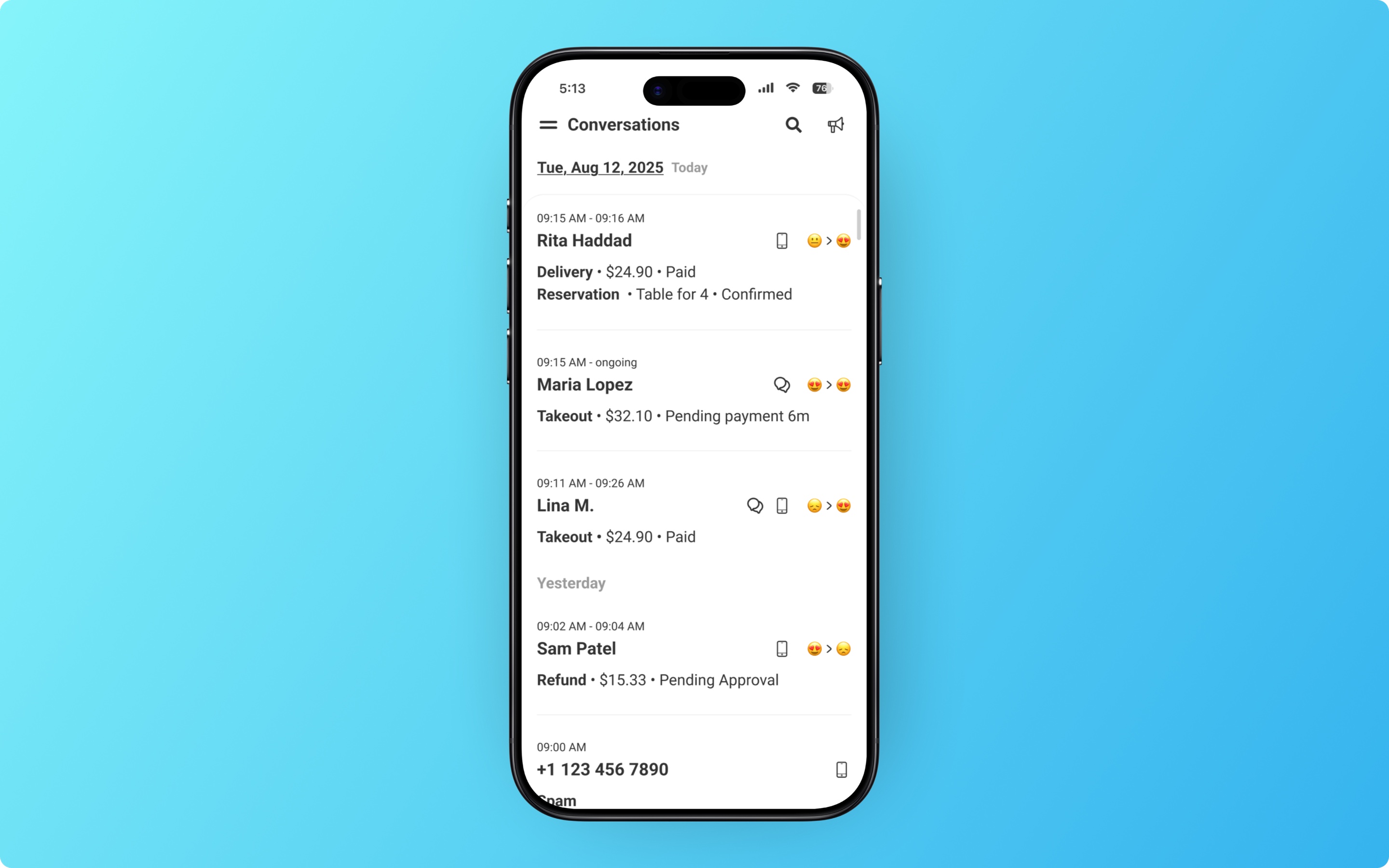Omnichannel conversations list view