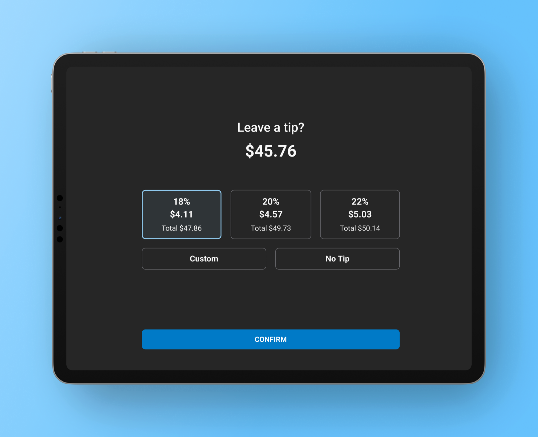 POS tip selection screen