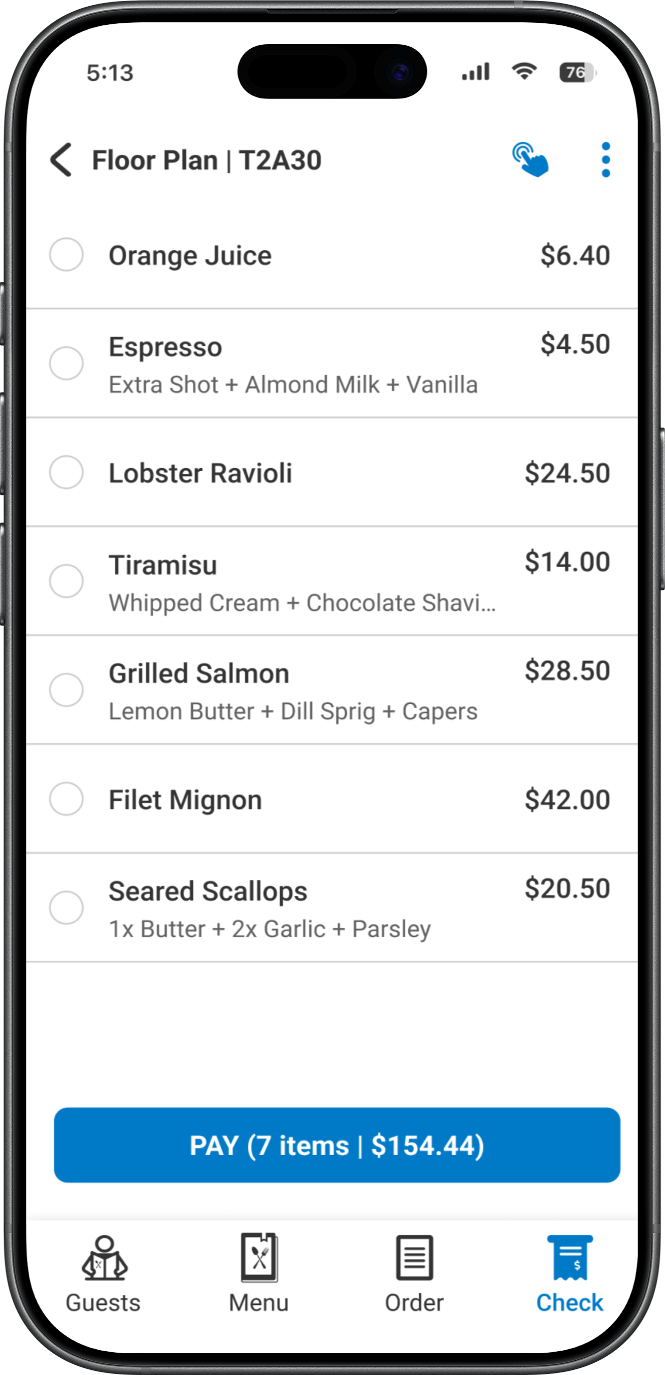 POS checkout screen on a handheld device
