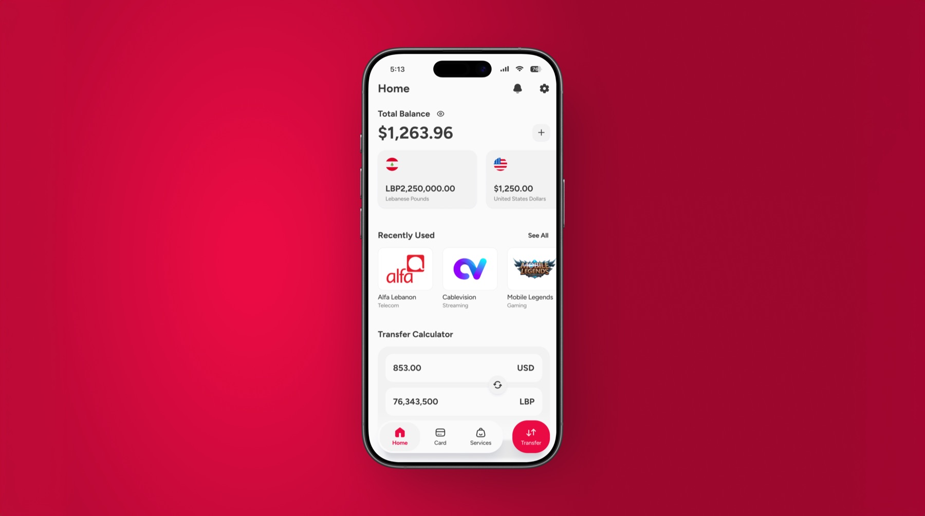 Whish home screen mockup